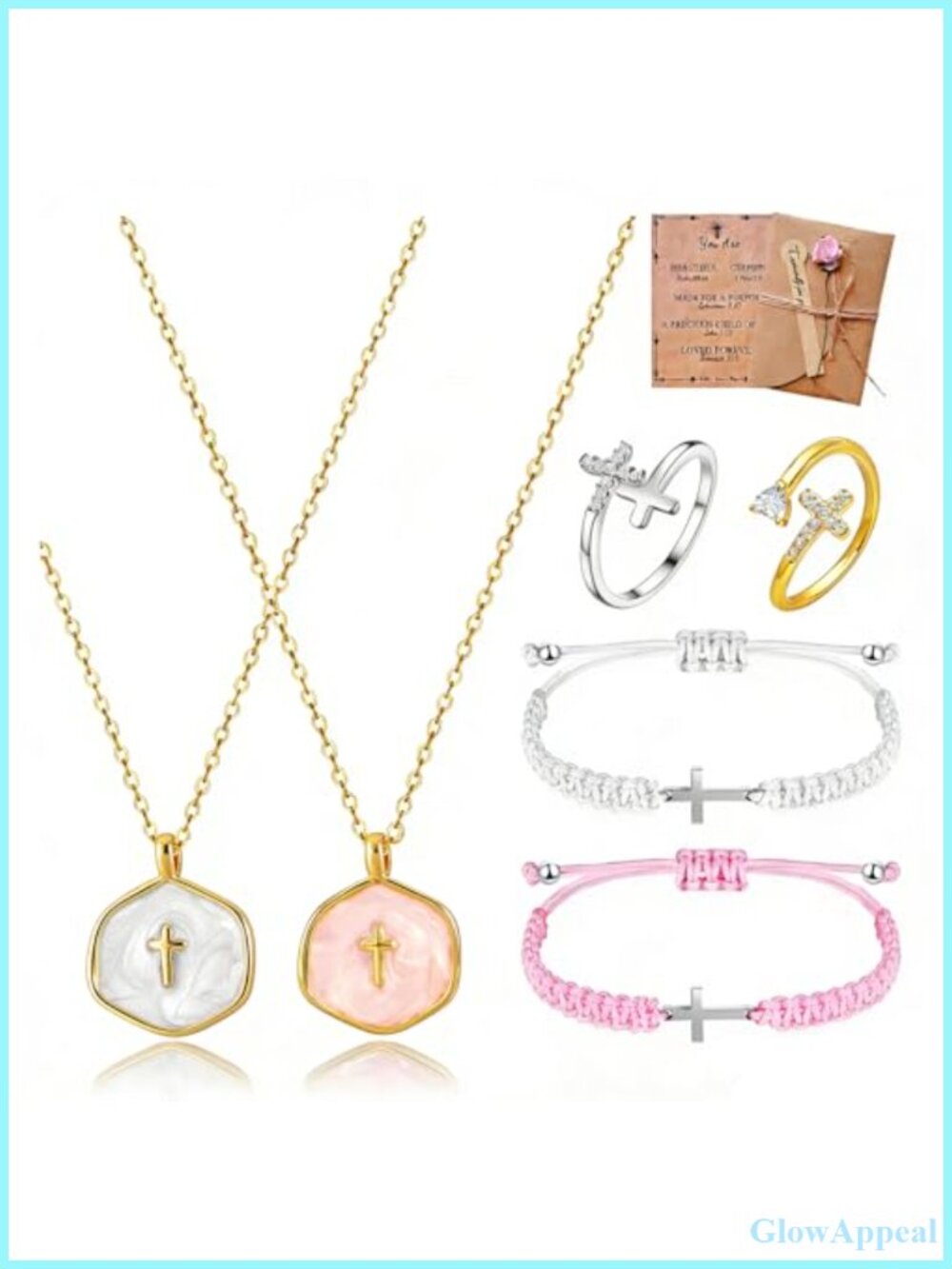 14K Gold Plated Cross Necklace Set Dainty Christian Jewelry Gift